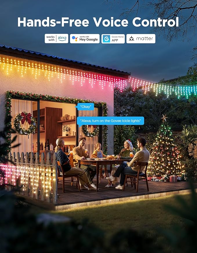 Govee Icicle Lights, Smart RGBIC Christmas Lights for Outside, 33ft with 400 LEDs Icicle Light Outdoor, IP67 Waterproof, Music Sync, Voice Control, 78+ Scene Modes for Christmas Decor