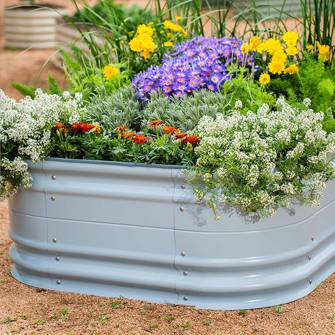 Vego garden 17" Tall 9 in 1 Novel Metal Raised Garden Bed Kits Modular Planter Beds with 2 in 1 Wrench & Magnetic Plant Tags for Vegetables Flowers, Sky Blue