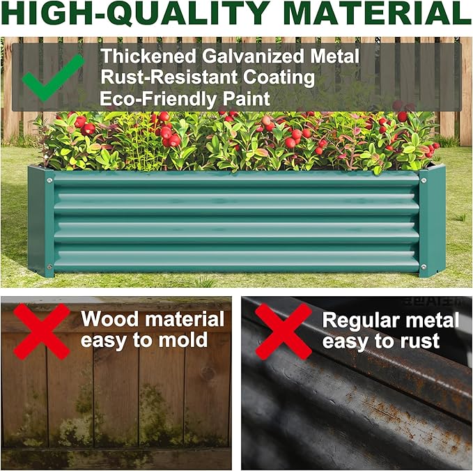 4x2x1ft Raised Garden Bed, Outdoor Galvanized Raised Garden Beds, Metal Raised Beds for Gardening Vegetables Fruits and Flowers, Easy Assembly, 52 Gallon Capacity - Green