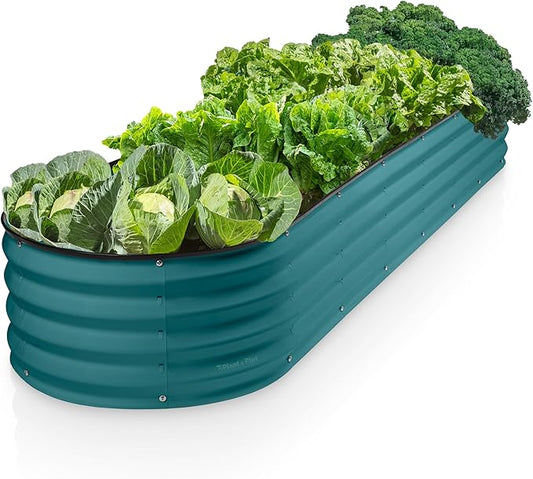 Plant & Plot Galvanized Raised Garden Beds Outdoor // 8×2×1 ft Planter Raised Beds for Gardening, Vegetables, Flowers // Large Metal Garden Box (Turquoise) // Patented Tool-Free Design