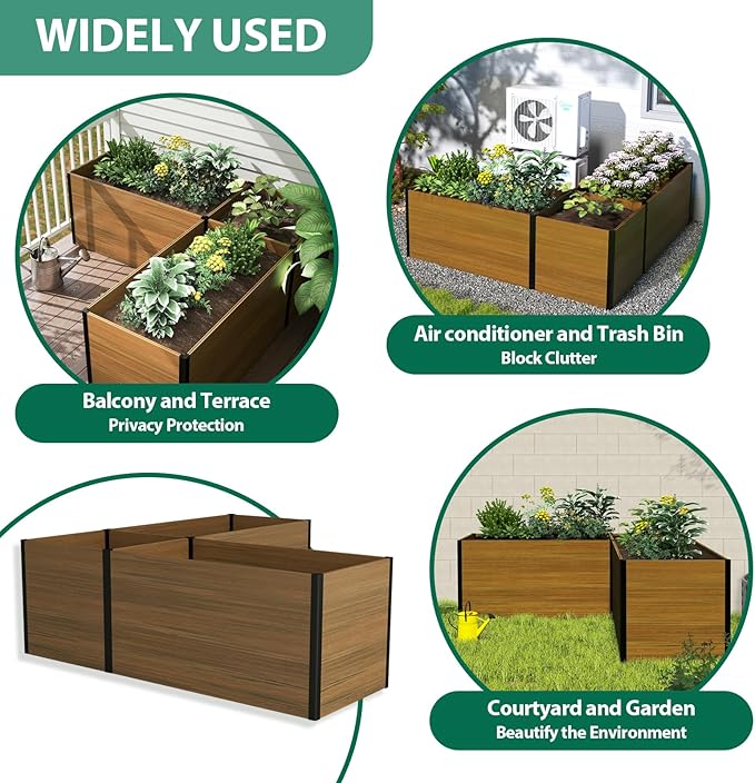 Modular Raised Garden Bed - Expandable Design with Composite Panels & Aluminum Frame - Perfect for Flowers, Vegetables, Herbs - Outdoor Planter Cuboid Box for Patio, Balcony, Backyard (Brown)
