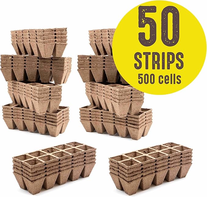 Jiffy Seed Starting Strips - Biodegradable, Plant Starter Pots, 10 Cell, 50 Strips - Peat