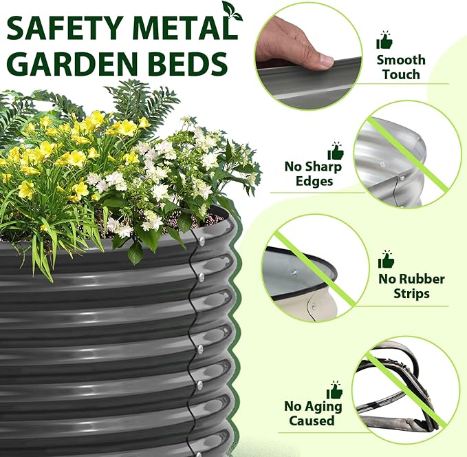 A ANLEOLIFE 6X3X2 ft Galvanized Raised Garden Beds Outdoor-8 Pack, Oval Large Metal Deep Root Planter Box for Planting Vegetables Flowers Herb, Anti-Rust & Easy-Setup, Quartz Grey