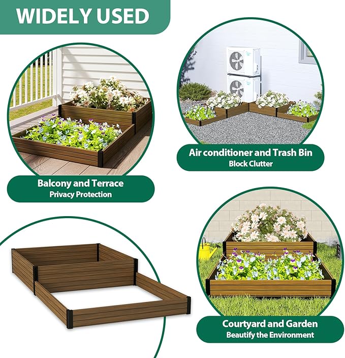 Elevated Wooden Raised Garden Planter - 2-Tier Outdoor Flower & Vegetable Box for Patio, Backyard, or Garden - Durable, Weather-Resistant Design - 47.2" x 47.2" x 12.2" (Brown)