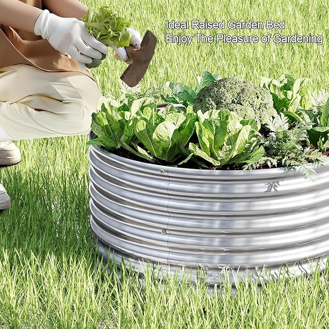 4 Pack 2FT Length Round Galvanized Raised Garden Bed Outdoor,Metal Garden Bed for Vegetables,Steel Raised Beds for Gardening,Above Ground Garden Box for Flower