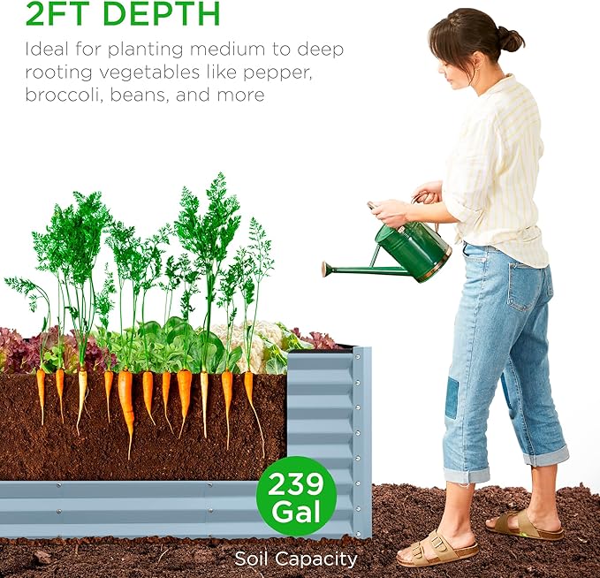 Best Choice Products 8x2x2ft Raised Outdoor Metal Garden Bed, Rectangular Planter Box for Herbs, Flowers, and Deep Root Vegetables w/ 240 Gallon Capacity - Mist Blue