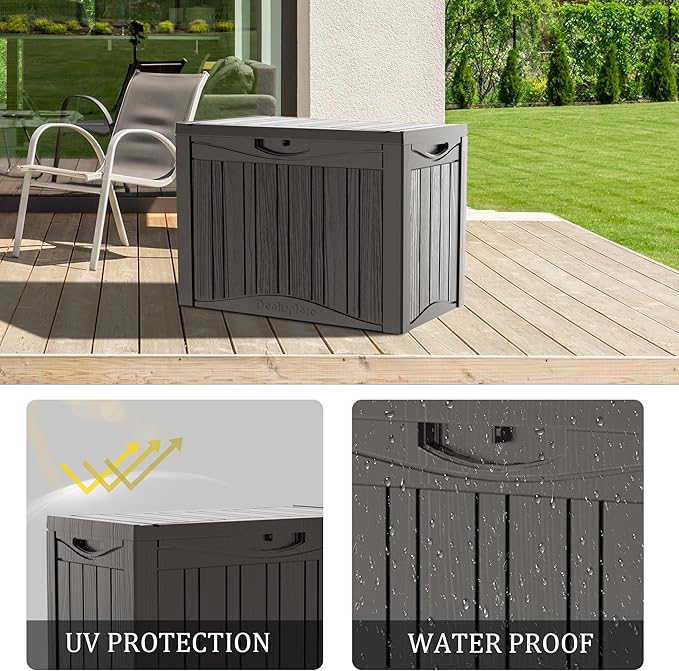 Mersco 45 Gallon Double-Wall Resin Deck Box - Lockable Waterproof Outdoor Storage Box, 515bs Capacity & Doubles as Seating for Patio Furniture - Garden Tools, Pool Accessories (Grey)
