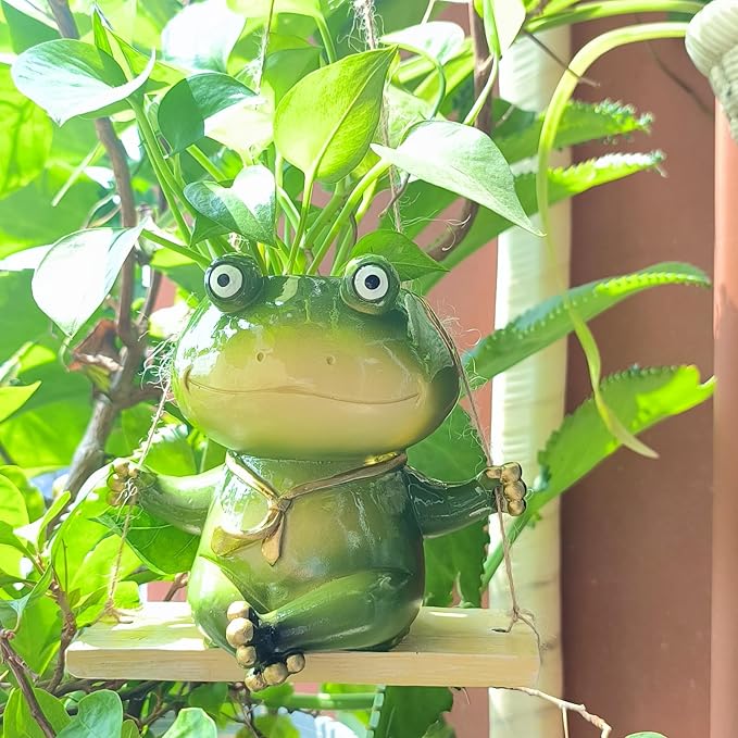Hanging Planter for Indoor/Outdoor Plant - Swinging Frog Planter Pot for Succulents, Small Plants (Animal Home Decor) (Green)