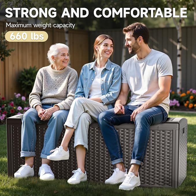 Ortus Collective 150-Gallon Large Deck Box – Features Lockable, UV-Resistant & Waterproof Double-Layer Resin Construction for All-Weather Outdoor Storage (Brown)