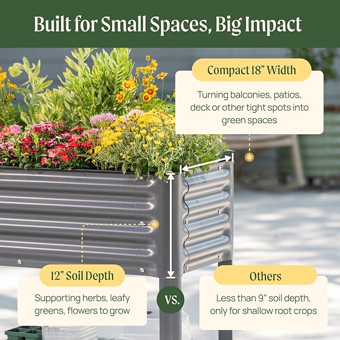 Rolling Elevated Raised Garden Bed - Slim Series, 1.5' x 5.5' Outdoor Planters Boxes with Legs & Storage Rack for Patio, 750 Lbs Weight Capacity, Raised Beds for Gardening Herbs Flowers, Olive Green