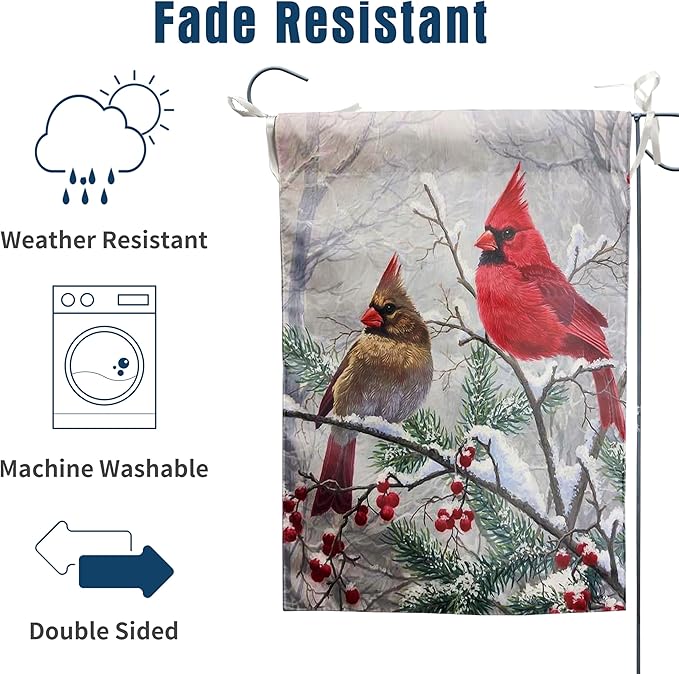 Winter Cardinal Bird House Flags for Outside 28x40 Double Sided Large Christmas Holiday Flags Red Birds on Tree Branch Garden Flag Welcome New Year Yard Flag Farmhouse Outdoor Decor