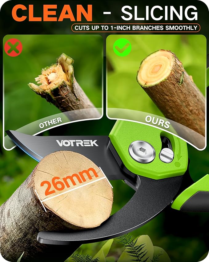 VOTREK Pruning Shears for Gardening - 8.5" Garden Clippers with SK5 Blade, Stepless Adjustable Handle for All Hand, Ergonomic Bypass Plant Pruners Scissors for Heavy Duty Branch Bush Rose Tool