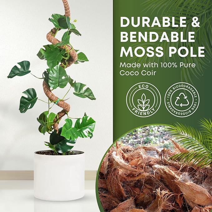 Auraville Bendable Moss Pole for Plants | 2 Pack 60 Inch Tall Moss Pole Monstera Plant Support | Large Poles for Climbing Plants | Handmade Plant Sticks Support Tall Potted Plants