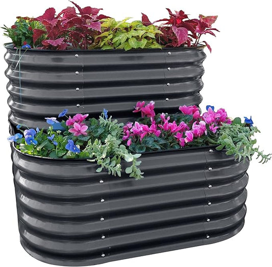 Vego garden Cascading Raised Garden Planter Box Outdoor Metal Galvanized Gardening Bed for Vegetables Herb & Flower, Modern Gray