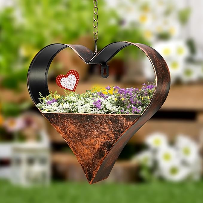 Metal Hanging Planters for Indoor and Outdoor Plants,Rustic Heart Shape Plant Hangers for Wall or Window,Metal Plant Hanger for Room Decor，Plant Lover Gifts,Living Room,Balcony,Garden,Patio Decor