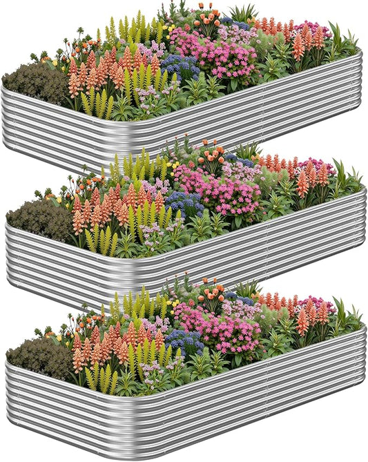 3 Pack 3x2FT Corrugated Galvanized Steel Raised Garden Bed Outdoor, Metal Above Ground Garden Bed for Vegetables and Flowers, Raised Beds for Gardening