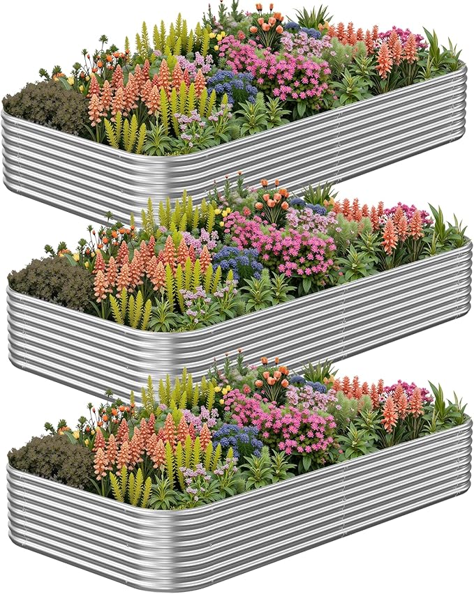 3 Pack 8x4FT Corrugated Galvanized Steel Raised Garden Bed Outdoor, Metal Above Ground Garden Bed for Vegetables and Flowers, Raised Beds for Gardening