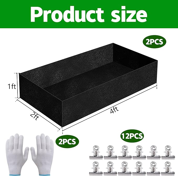 2 Sets 4 x 2 x 1 ft Raised Garden Bed Liner Bag, Breathable Grow Bed Fabric Liners with Clips and Gloves, Garden Box Non Woven Bag for Outdoor Plants Growth Keep Soil Isolation (Rectangular)