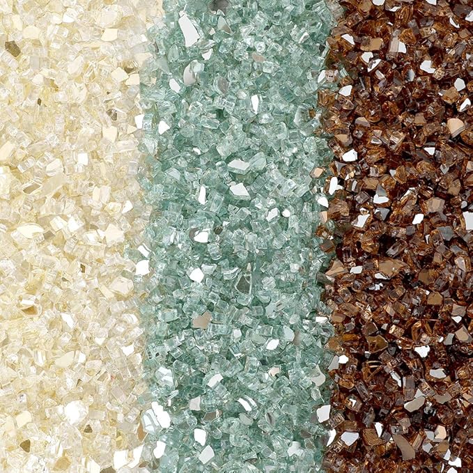 Stanbroil 10-Pound Blended Fire Glass - 1/4 inch Reflective Tempered Fire Glass Blended Gold, Light Green, Copper Reflective for Indoor and Outdoor Gas Fire Pits and Fireplaces