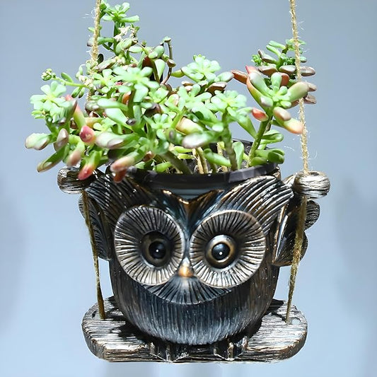 Hanging Planter for Indoor/Outdoor Plant - Swinging Animal Planter Pot for Succulents, Small Plants (Animal Home Decor) (Dark Brown owl)