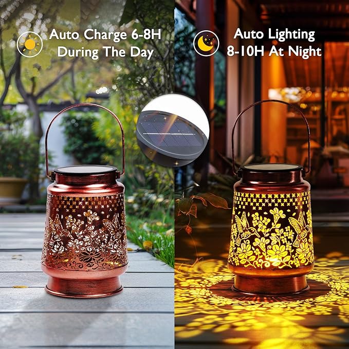 Homemory Christmas Gifts for Women Mom Grandma, Solar Lanterns Hummingbird Lights Outdoor Waterproof Garden Decor, LED Hanging Solar Lights for Yard, Patio, Backyard, Porch, Lawn
