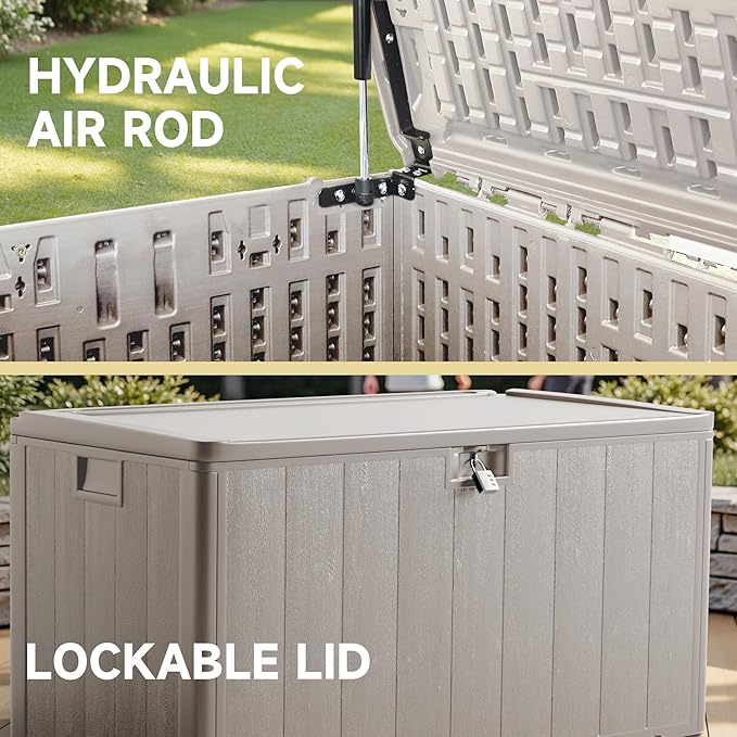 Ortus Collective 120-Gallon Heavy-Duty Deck Box, Constructed with Double-Wall Waterproof Resin and featuring a Lockable Lid with UV Protection for Ultimate Outdoor Storage (Gray)