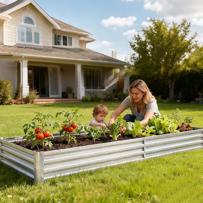 Smug Outdoor Raised Garden Bed with Transparent Waterproof Cover for Growing Vegetables, Cold-Resistant Planter Box Kit with Large Screen Windows for Herbs & Flowers, 8x4x1ft