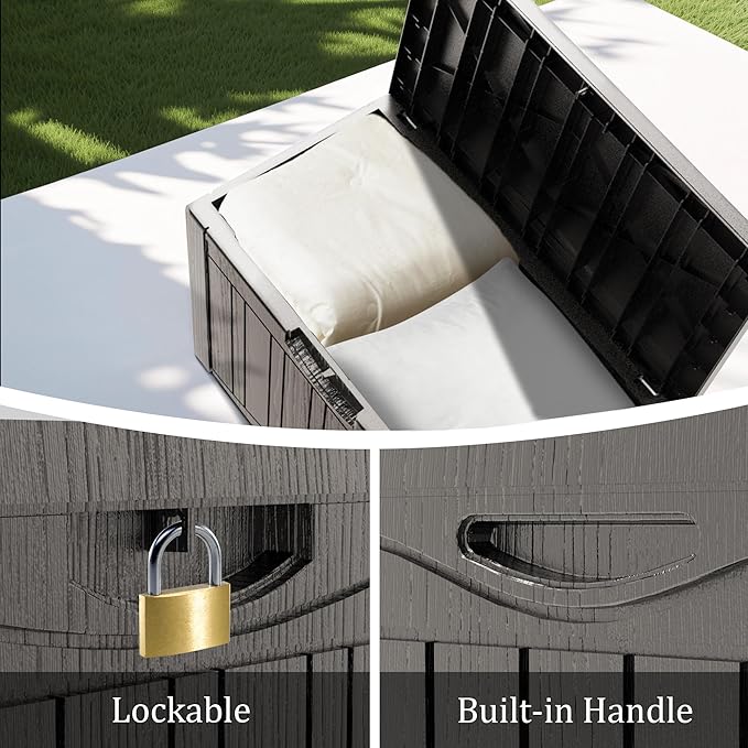 Mersco 45 Gallon Double-Wall Resin Deck Box - Lockable Waterproof Outdoor Storage Box, 515bs Capacity & Doubles as Seating for Patio Furniture - Garden Tools, Pool Accessories (Grey)