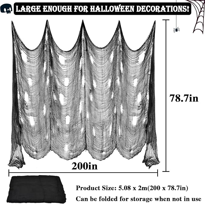 ZeeDix Halloween Black Creepy Cloth 79 x 200in Giant Spooky Cheesecloth Halloween Decoration Scary Gauze Cloth for Party Supplies Haunted Houses Outdoor Yard Home Wall Doorways Decor