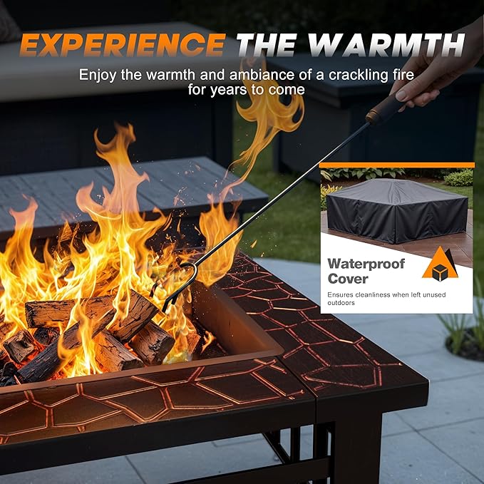 Devoko Outdoor Fire Pit, 32 Inch Firepit Table Metal Outdoor Fireplaces with Waterproof Cover for Outside Patio Camping (Copper)