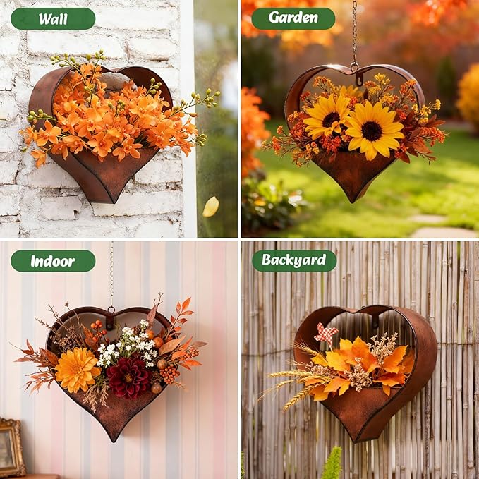 Metal Plant Hangers Indoor and Outdoor: Valentines Day Gifts for Her Wife Women Mom Garden Lovers Birthday - Heart Shape Hanging Planters for Window Wall Living Room Office Decor(Rustic)