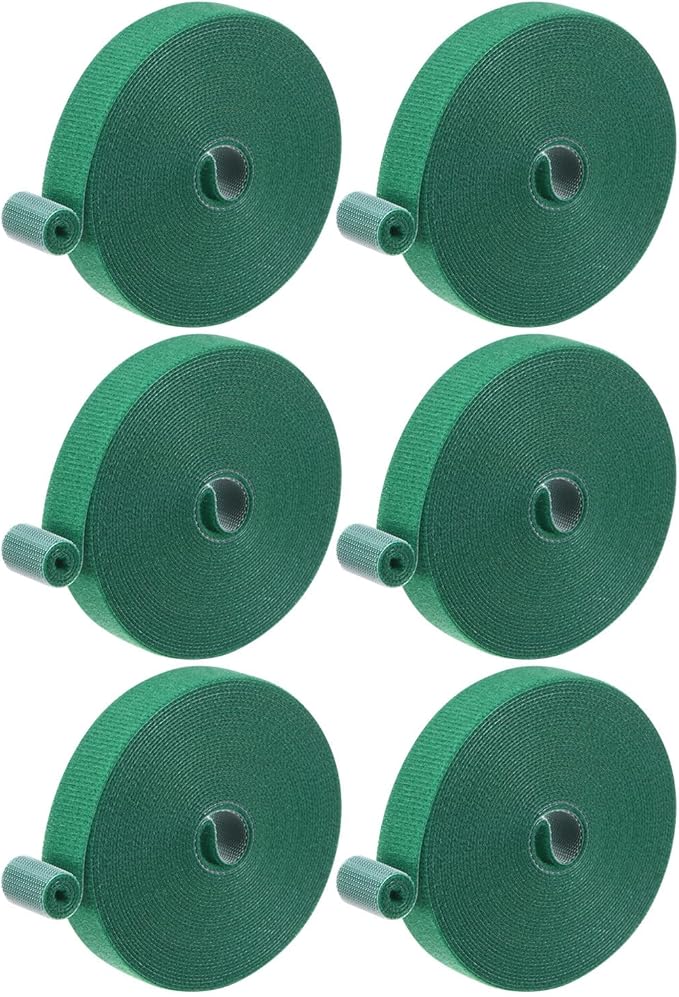 6-Roll Garden Plant Tape, 16 ft x 0.6 in Garden Hook and Loop Plant Ties Multi-Purpose Use Adjustable and Reusable Twist Wire Tape for Plants/Flowers/Vines [Green]