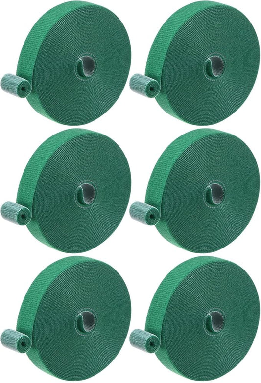 6-Roll Garden Plant Tape, 16 ft x 0.6 in Garden Hook and Loop Plant Ties Multi-Purpose Use Adjustable and Reusable Twist Wire Tape for Plants/Flowers/Vines [Green]