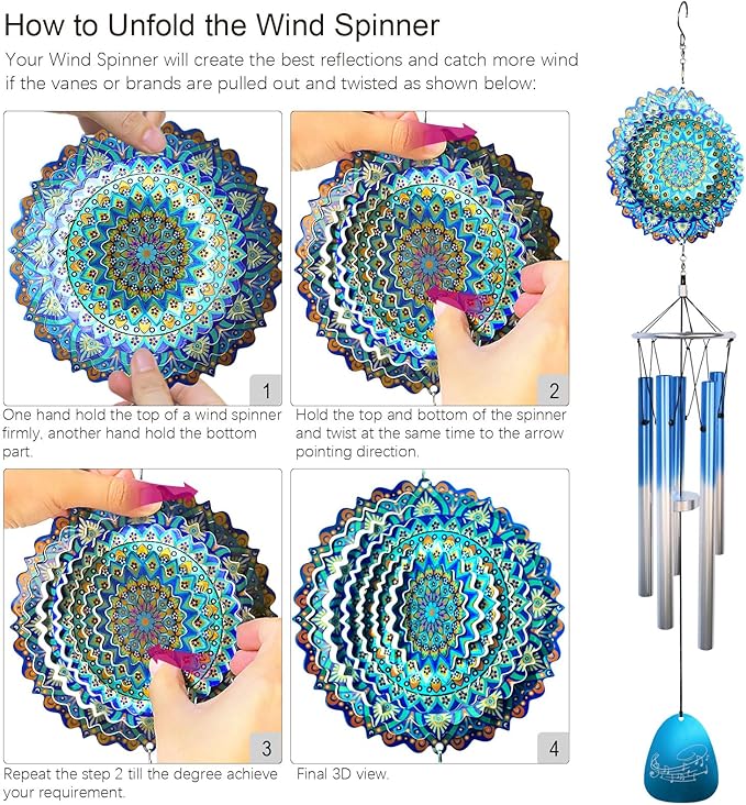 Wind Chimes for Outside with Mandala Wind Spinner,33" Memorial Windchimes Outdoor Hanging Decor Gifts for Mom Women Wife Grandma Men,Zen Garden Patio Home Decoration,Christmas Ornaments