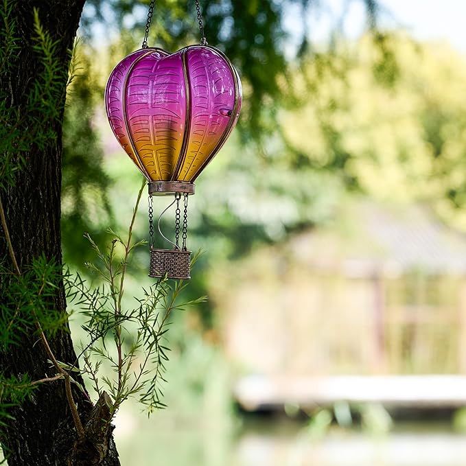 TERESA'S Collections Hot Air Balloon Solar Lantern for Garden , Flickering Flame Hanging Solar Lights,Heart Shape Lantern for Anniversary Wedding Decor