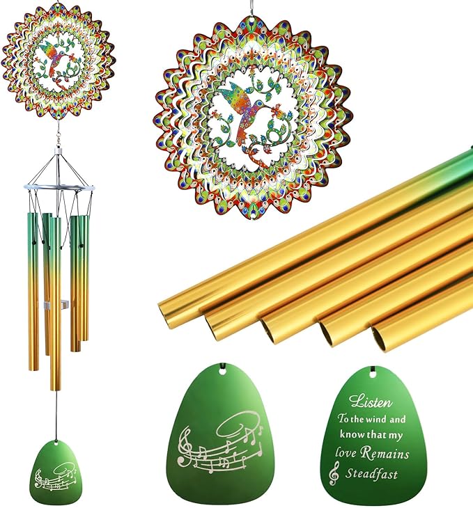 Wind Chimes for Outside with Hummingbird Wind Spinner,33" Memorial Wind Chimes Outdoor Decor for Zen Garden Patio Home,Best Gifts for Mom Women Father Grandma Neighbors,Christmas Ornaments