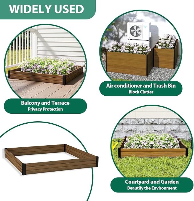 Elevated Wooden Raised Garden Planter Outdoor Flower & Vegetable Box for Patio, Backyard, or Garden - Durable, Weather-Resistant Design - 47.2" x 47.2" x 6.3" (Brown)