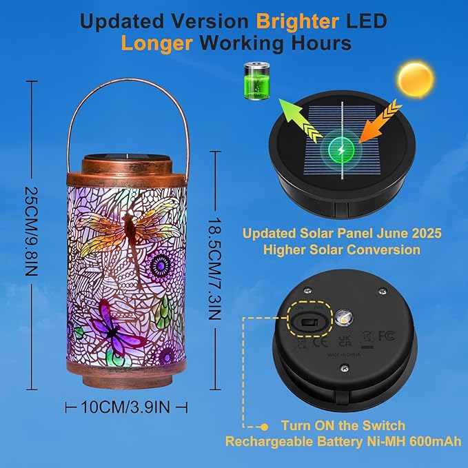 2Pack Solar Outdoor Lanterns Waterproof Multicolor Dragonfly Garden Gifts for Mom Women Backyard Lights Lanterns for Indoor,Outdoor, Porch, Outside,Mothers Day Gifts for Grandma Wife
