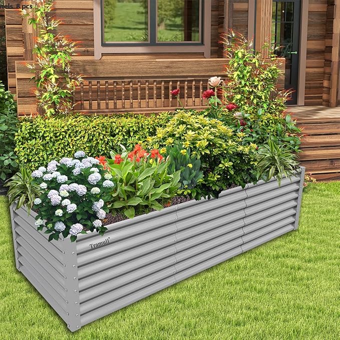 2 Packs Rectangular 8x3x2FT Galvanized Raised Garden Bed Kit Metal Ground Planter Box Outdoor Bottomless Planter Raised Beds for Vegetables Flowers Herbs Fruits, Gray