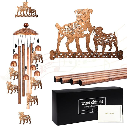 French Bulldog Wind Chimes for Outside, Bulldog Gifts for Women Men Dog Lovers Metal Windchimes Outdoors, Floral Puppy Design Home Garden Patio Yard Decor