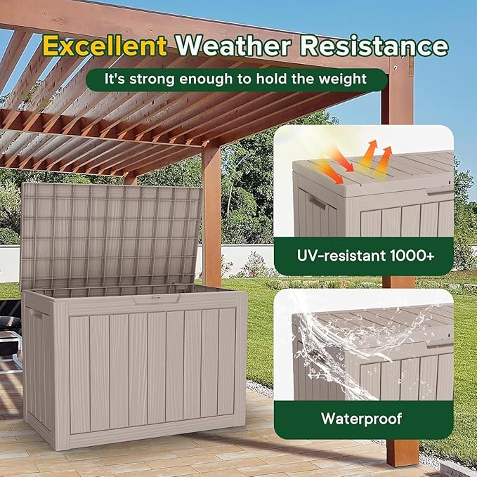 Yardgrace 46 Gallon Resin Deck Box Waterproof Outdoor Storage Box for Patio Furniture Pool Accessories Indoor Storage for Cushion Garden Tools, Gray