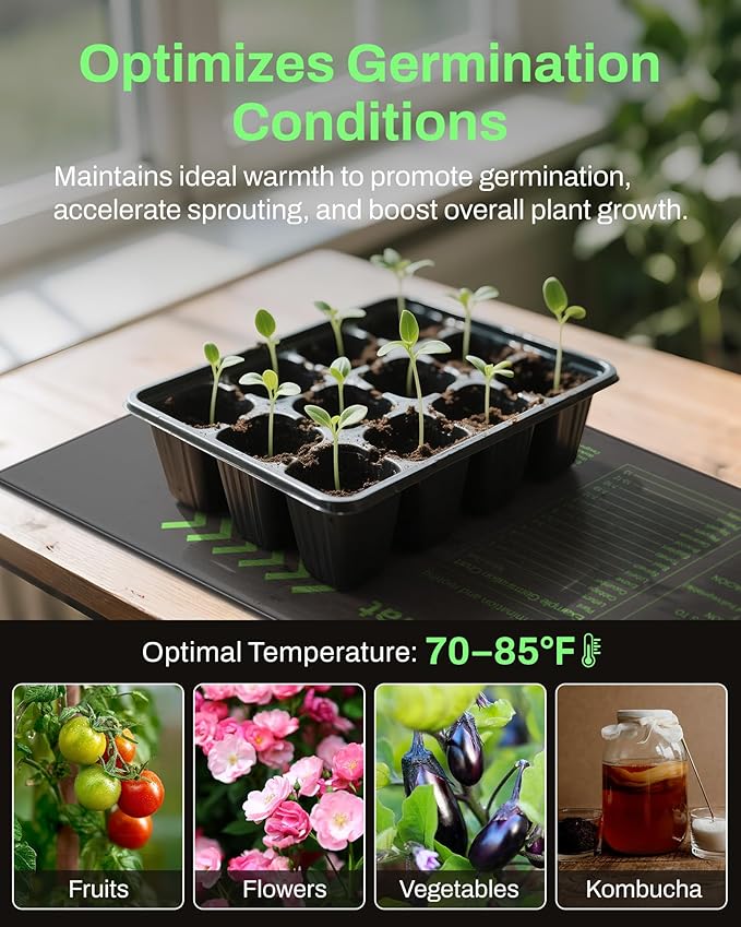 BN-LINK Durable Seedling Heat Mats for Seed Starting 10" x 20.75", 6 Pack Waterproof Warming Mat Plant Heating Pad for Seed Germination, Indoor Growing, Hydroponic, Greenhouse, ETL Listed