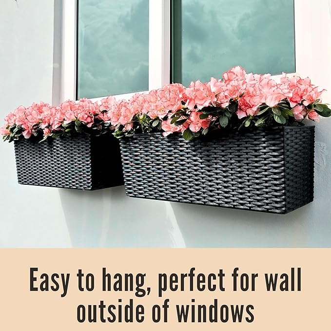 LaLaGreen Outdoor Wall Planters (20 Inch, 4 Pack) Wall Mounted Self Watering System Window Flower Boxes with Bracket, White Rectangular Plant Pot Container Indoor Modern Garden Herb Kitchen Home Decor