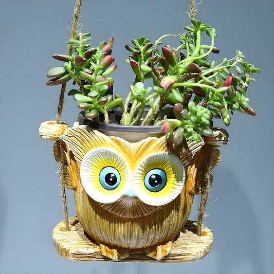 Hanging Planter for Indoor/Outdoor Plant - Swinging Animal Planter Pot for Succulents, Small Plants (Animal Home Decor) (Lemon Yellow owl)