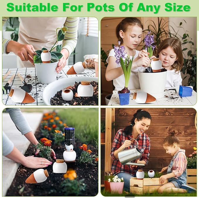 Olla Watering Pot Self Watering Planter Insert Terracotta Watering Spikes Premium Plant Watering Devices Irrigation Watering Spikes Automatic Plant Accessories 4 Packs (White Cone)