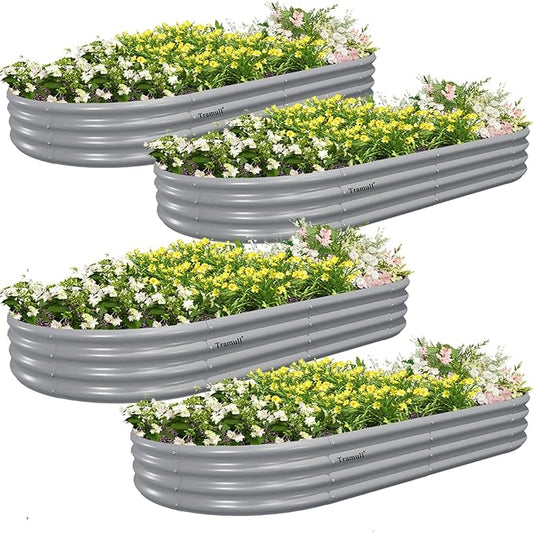 4 Pack 8x4x1FT Galvanized Raised Garden Bed Large Metal Planter Box Kit Elevated Raised Garden Planters for Outdoor Plants, Gray