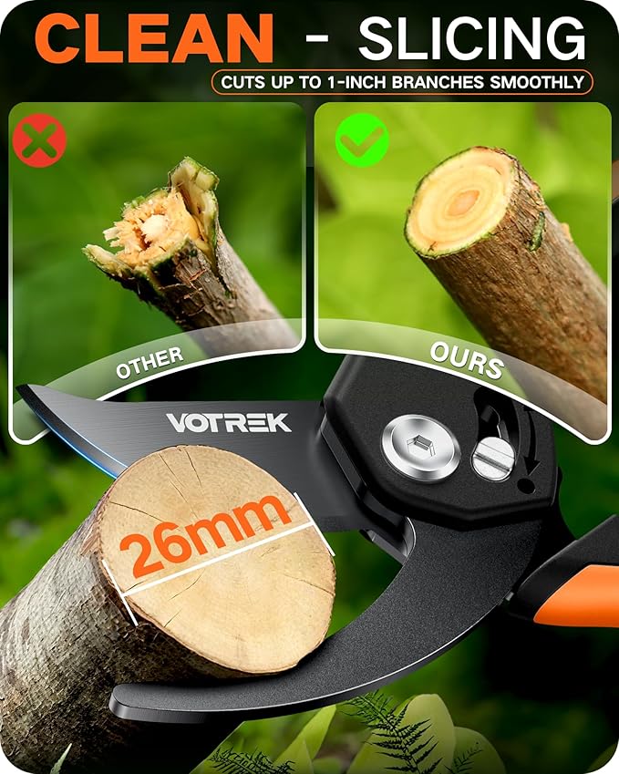 VOTREK 8.5" Pruning Shears for Gardening, 【Unique Stepless Handle Opening】Professional Bypass Garden Clipper, Heavy Duty Plant Pruners for Branch 【SK5 Steel Blades】【Built-in Spring】【All Hand Sizes】