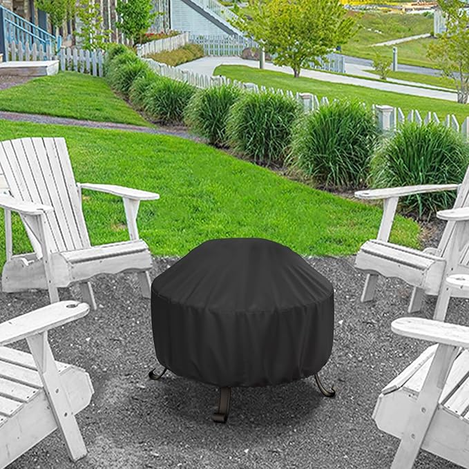 SHINESTAR Fire Pit Cover Round 36 In, Outdoor Fire Pit Cover for 30-36 Inches Fire Pits, Windproof Drawstring & Waterproof Layer, Black