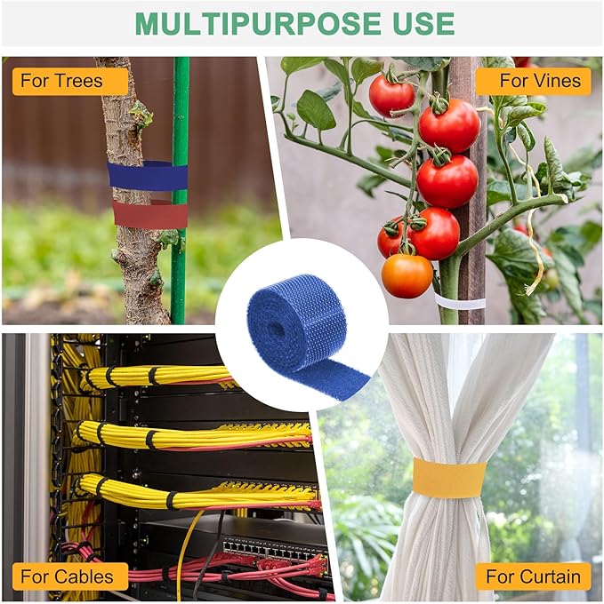 1-Roll Garden Plant Tape, 33 ft x 0.5 in Garden Hook and Loop Plant Ties Multi-Purpose Use Adjustable and Reusable Twist Wire Tape for Plants/Flowers/Vines [Blue]