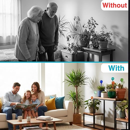 Premium Self Watering Globes, Set of 4 – XLarge 300 ml Automatic Hand-Blown Multicolored Glass Bulbs, Indoor/Outdoor Plant Waterer for Flower Pots & Garden Vacation Irrigation